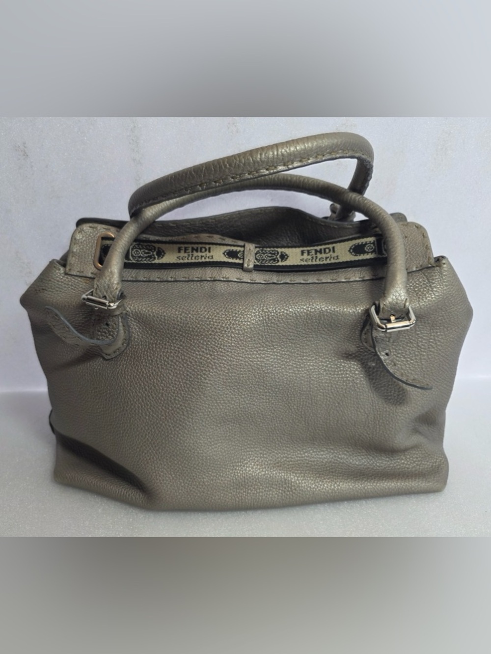 Rare Fendi Selleria Handmade Leather Tote Gray Horse Embossed Luxe Satchel - Picture 2 of 8